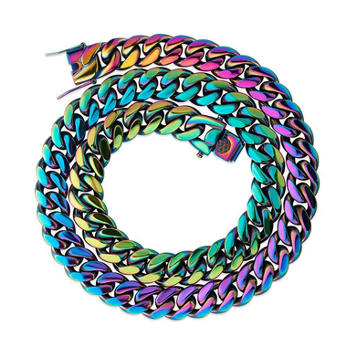 Rainbow Stainless Steel Cuban Chain Necklace