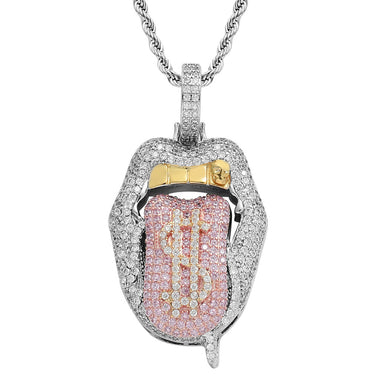 Iced Out Dollar Tongue Pendant