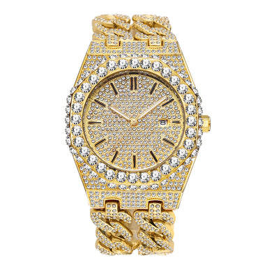 Iced Out Moissanite Cuban Chain Watch