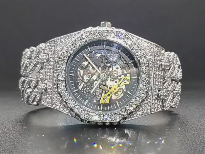 Iced Out Moissanite Cuban Chain Watch