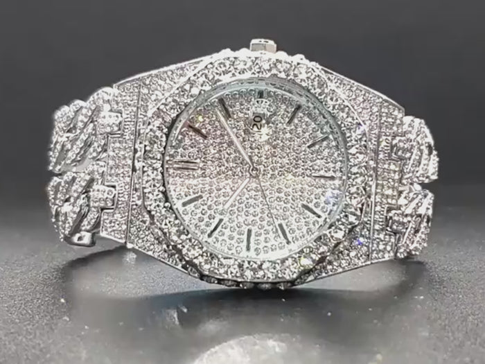 Iced Out Moissanite Cuban Chain Watch